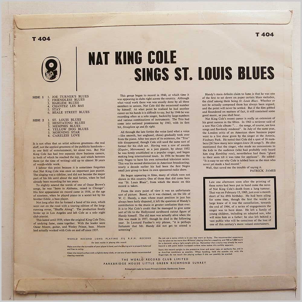 Nat King Cole - Nat King Cole Sings St. Louis Blues  (T 404) 