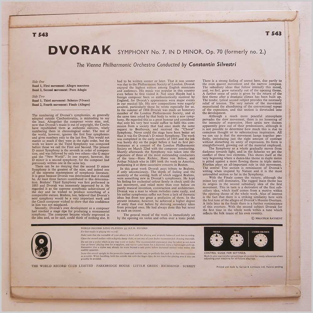 Constantin Silvestri, Vienna Philharmonic Orchestra - Dvorak: Symphony No. 7 in D Minor, Op. 70  (T 543) 