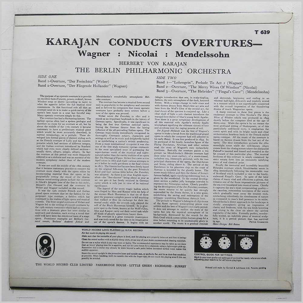 Herbert Von Karajan, The Berlin Philharmonic Orchestra - Karajan Conducts Overtures  (T 639) 