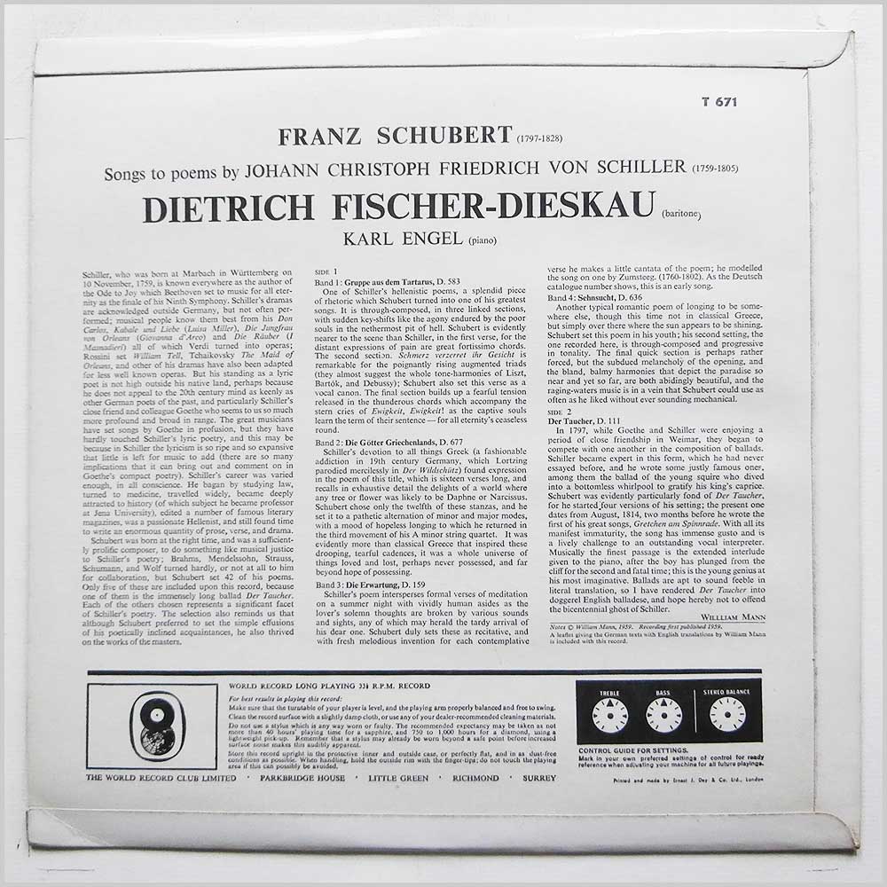 Dietrich Fischer-Dieskau - Dietrich Fischer-Dieskau Sings Schubert Songs  (T 671) 