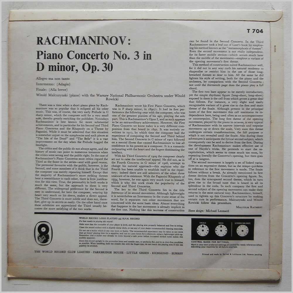 Witold Malcuzynsky, Witold Rowicki, Warsaw Philharmonic Orchestra - Rachmaninoff: Piano Concerto No.3 in D Minor  (T 704) 