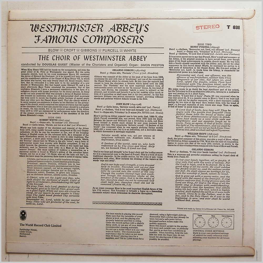 Douglas Guest, The Choir Of Westminster Abbey - Westminster Abbey's Famous Composers  (T 831) 