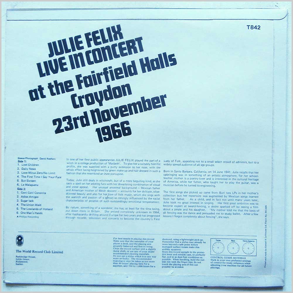 Julie Felix - Julie Felix Live in Concert At The Fairfield Halls Croydon 23rd Novemder 1966  (T842) 