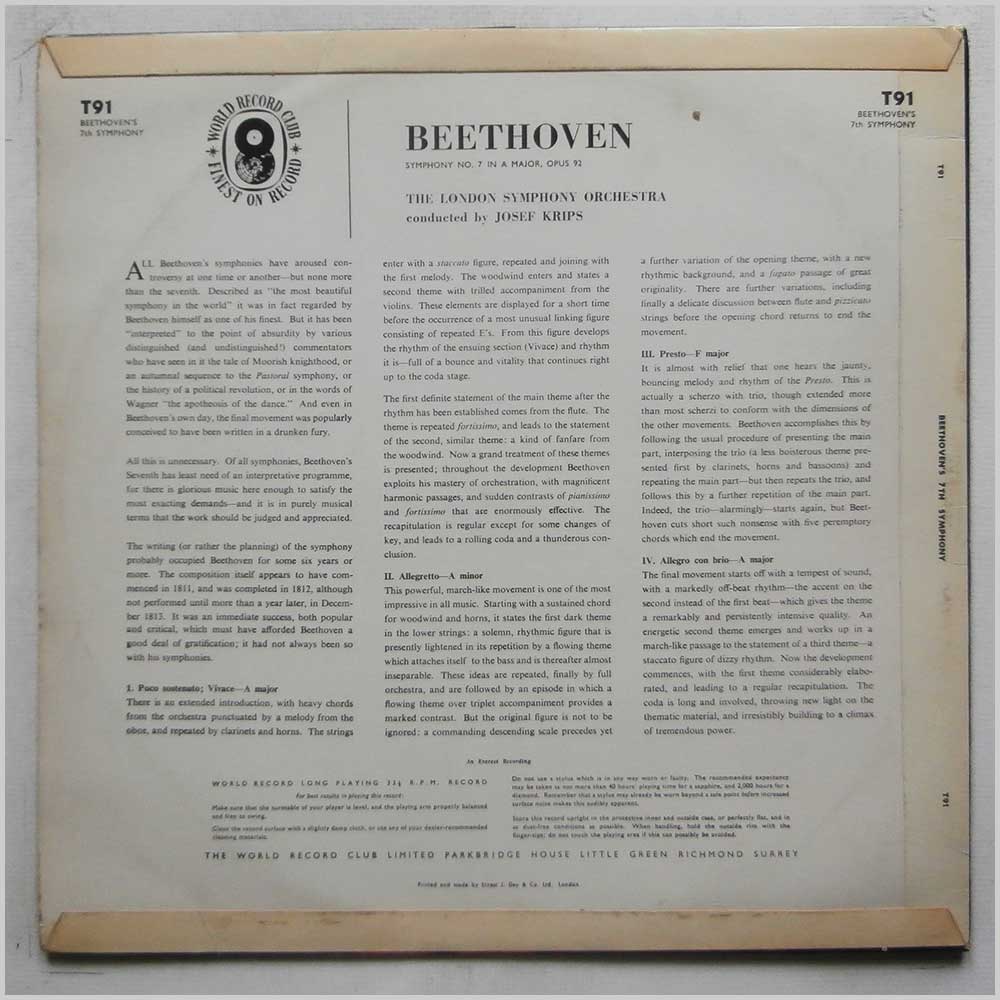 Josef Krips, London Symphony Orchestra - Beethoven: Symphony No. 7  (T91) 