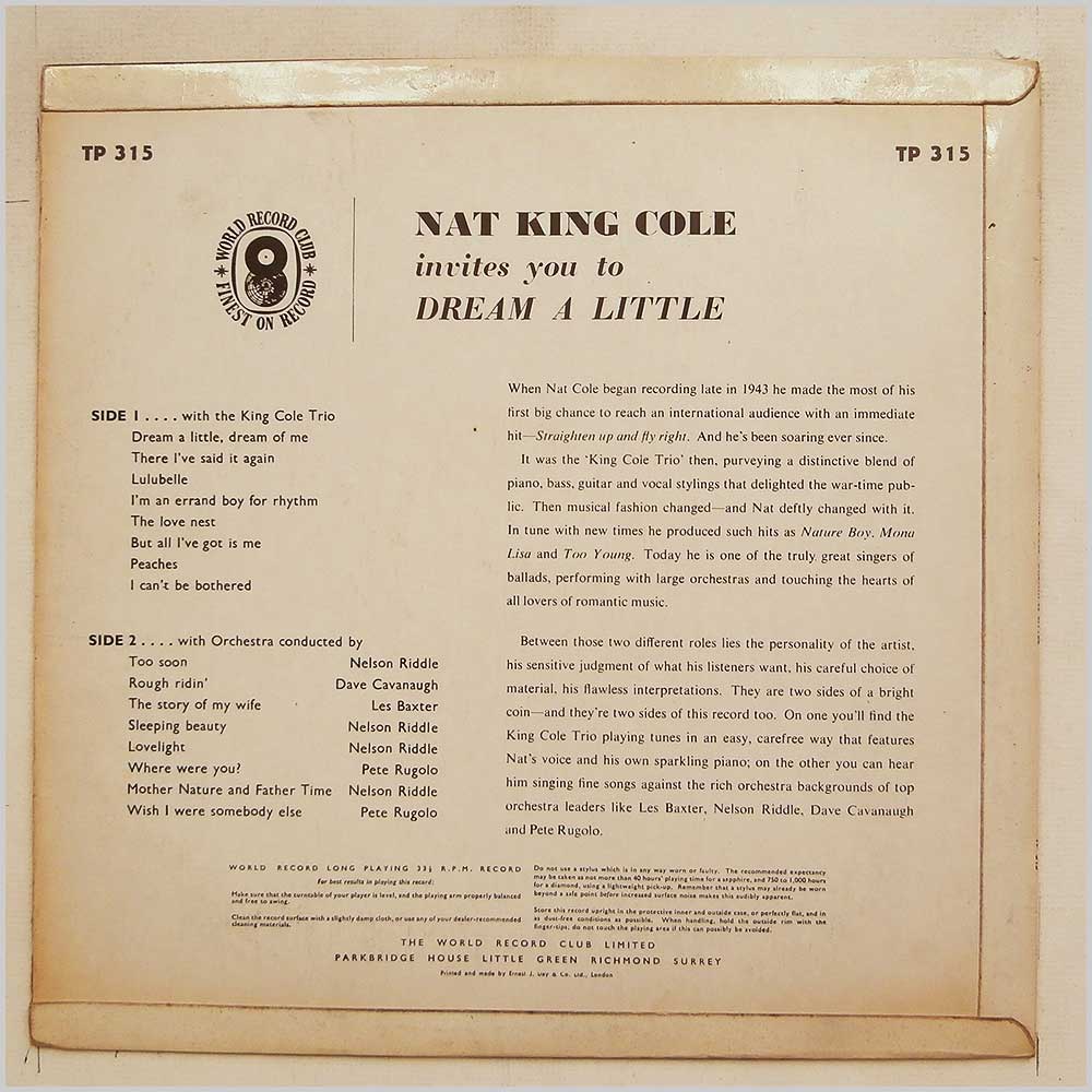 Nat King Cole - Nat King Cole Invites You To Dream A Little  (TP 315) 
