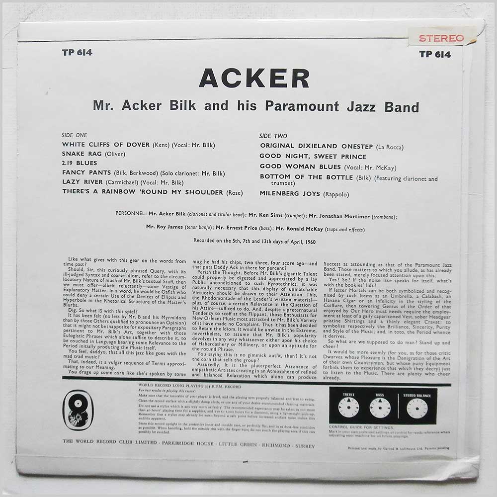 Mr. Acker Bilk and His Paramount Jazz Band - Acker  (TP 614) 