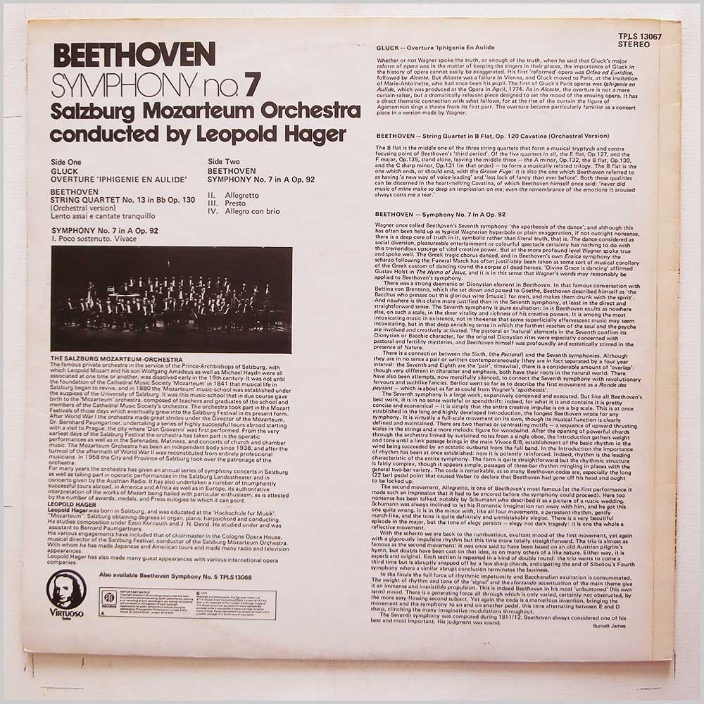 Leopold Hager, Salzburg Mozarteum Orchestra - Beethoven: Symphony No.7  (TPLS 13067) 