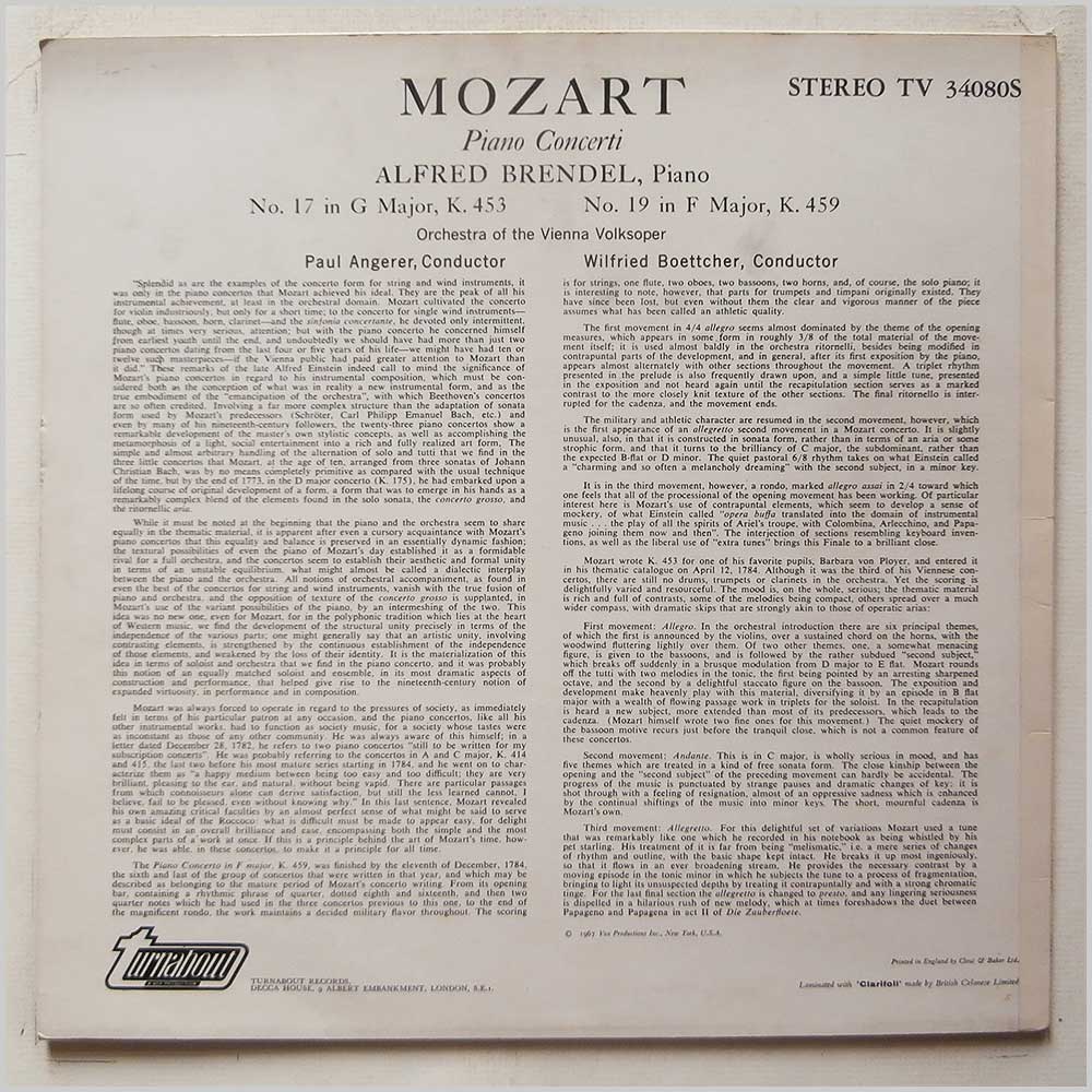 Alfred Brendel - Mozart: Piano Concerti K.453 and K.459  (TV 34080S) 