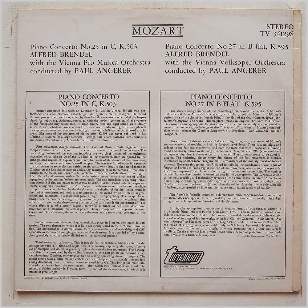 Alfred Brendel, Paul Angerer, Vienna Pro Musica Orchestra, Vienna Volksoper Orchestra - Mozart: Piano Concerti  (TV 34129S) 