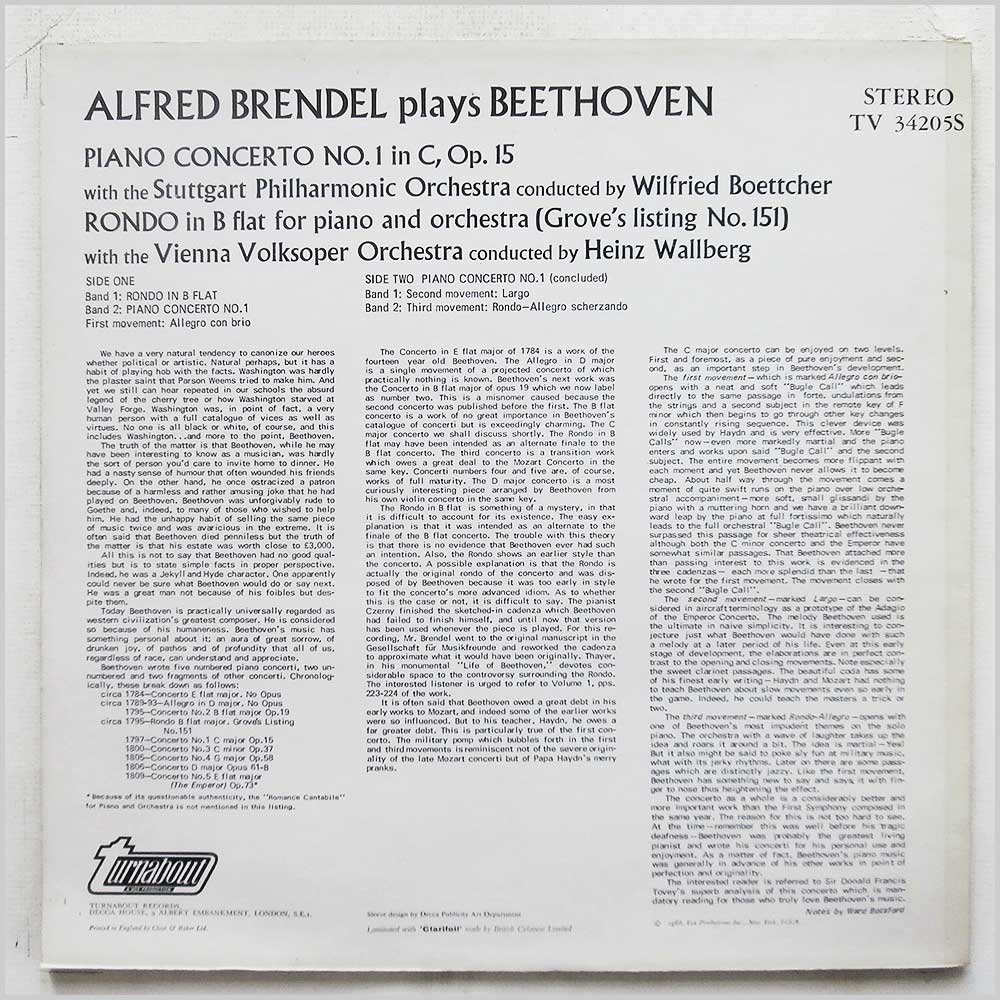 Alfred Brendel - Beethoven: Piano Concerto No.1 in C, Rondo in B Flat  (TV 34205S) 