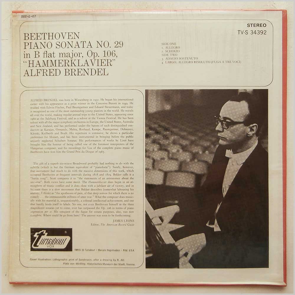 Alfred Brendel - Beethoven: Piano Sonata No. 29 In B Flat Major, Op.106 Hammerklavier  (TV-S 34392) 