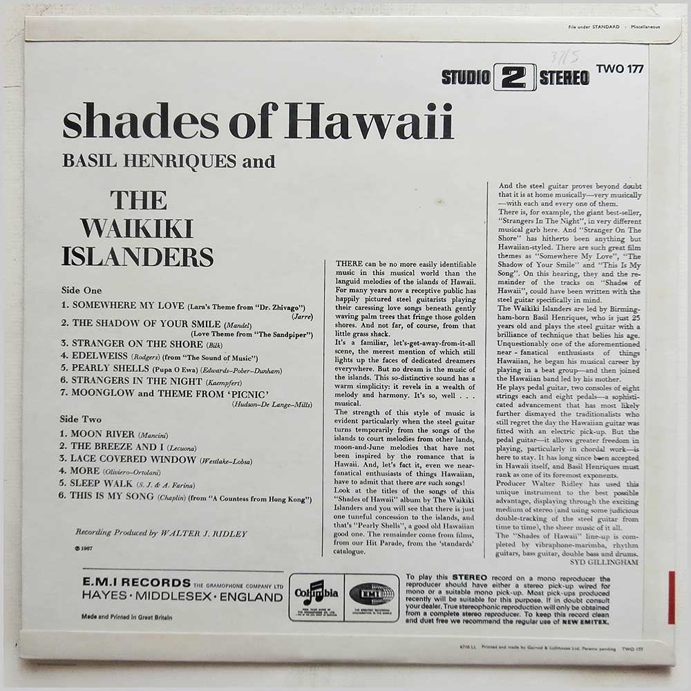 Basil Henriques and The Waikiki Islanders - Shades Of Hawaii  (TWO 177) 