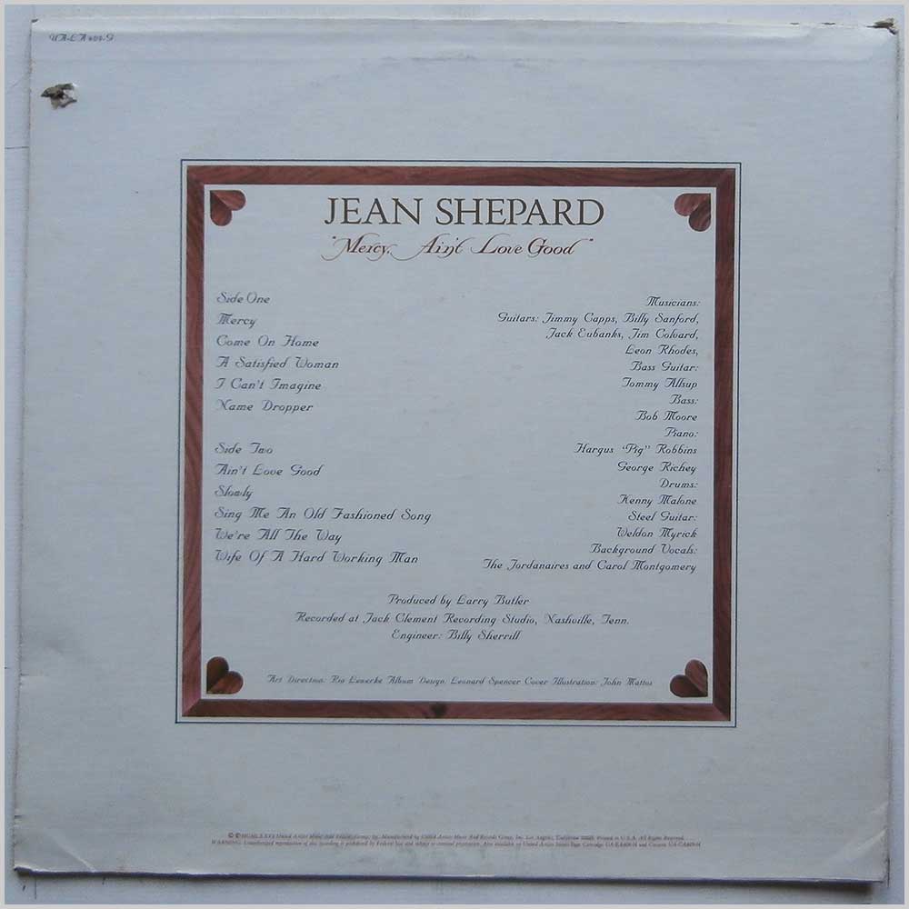 Jean Shepard - Mercy, Ain't Love Good  (UA-LA 609-G) 