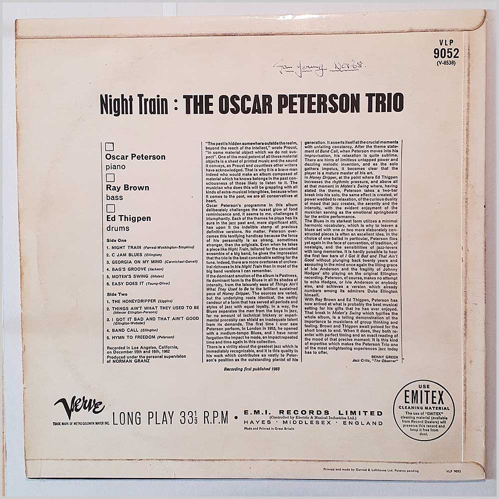 The Oscar Peterson Trio - Night Train  (VLP 9052) 