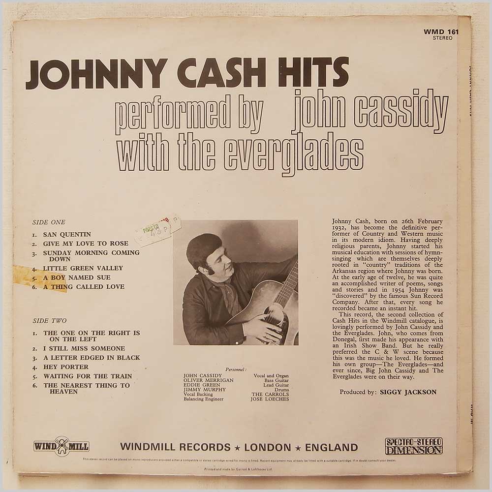 John Cassidy With The Everglades - Johnny Cash Hits  (WMD 161) 