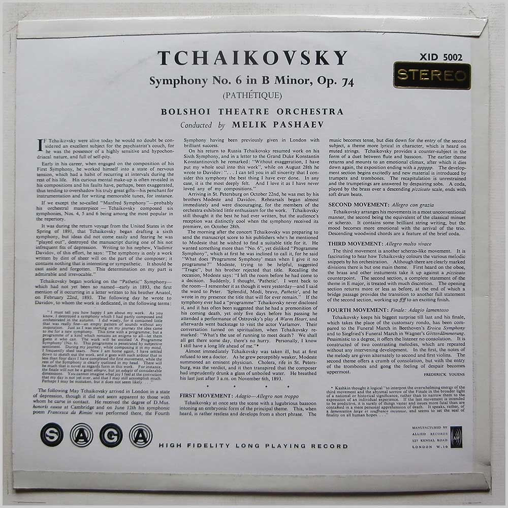 Melik Pashaev, The Bolshoi Theatre Orchestra - Tchaikovsky: Symphony No. 6 in B Minor, Op. 74 Pathetique  (XID 5002) 