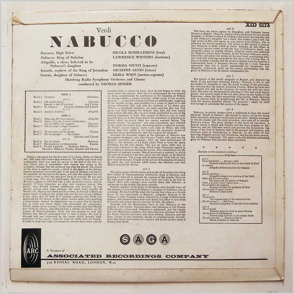 George Singer, Hamburg Radio Symphony Orchestra and Chorus - Verdi: Nabucco  (XID 5173) 