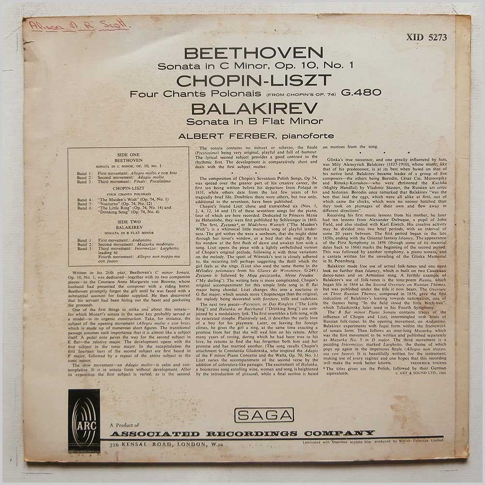 Albert Ferber - Beethoven, Chopin, Liszt, Balakirev: Piano Works  (XID 5273) 